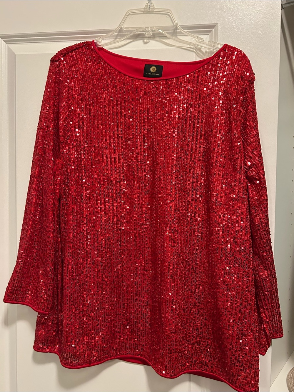 JM Collection Red Sequin Long-Sleeve Top